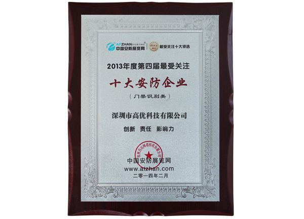 十大安防企业证书